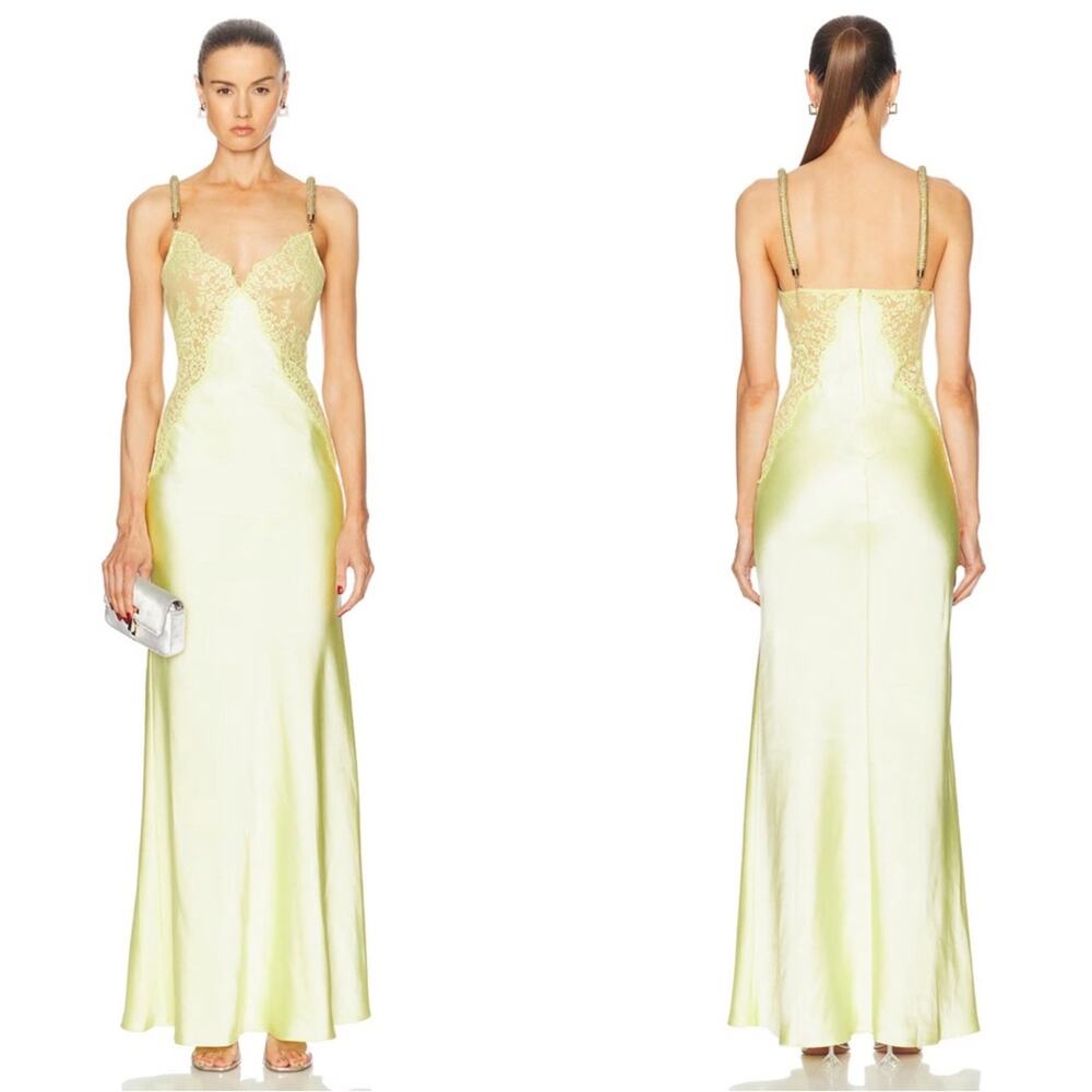 SELF-PORTRAIT x Christopher Kane Lace Satin Crystal Embellished Maxi Dress Sz 0